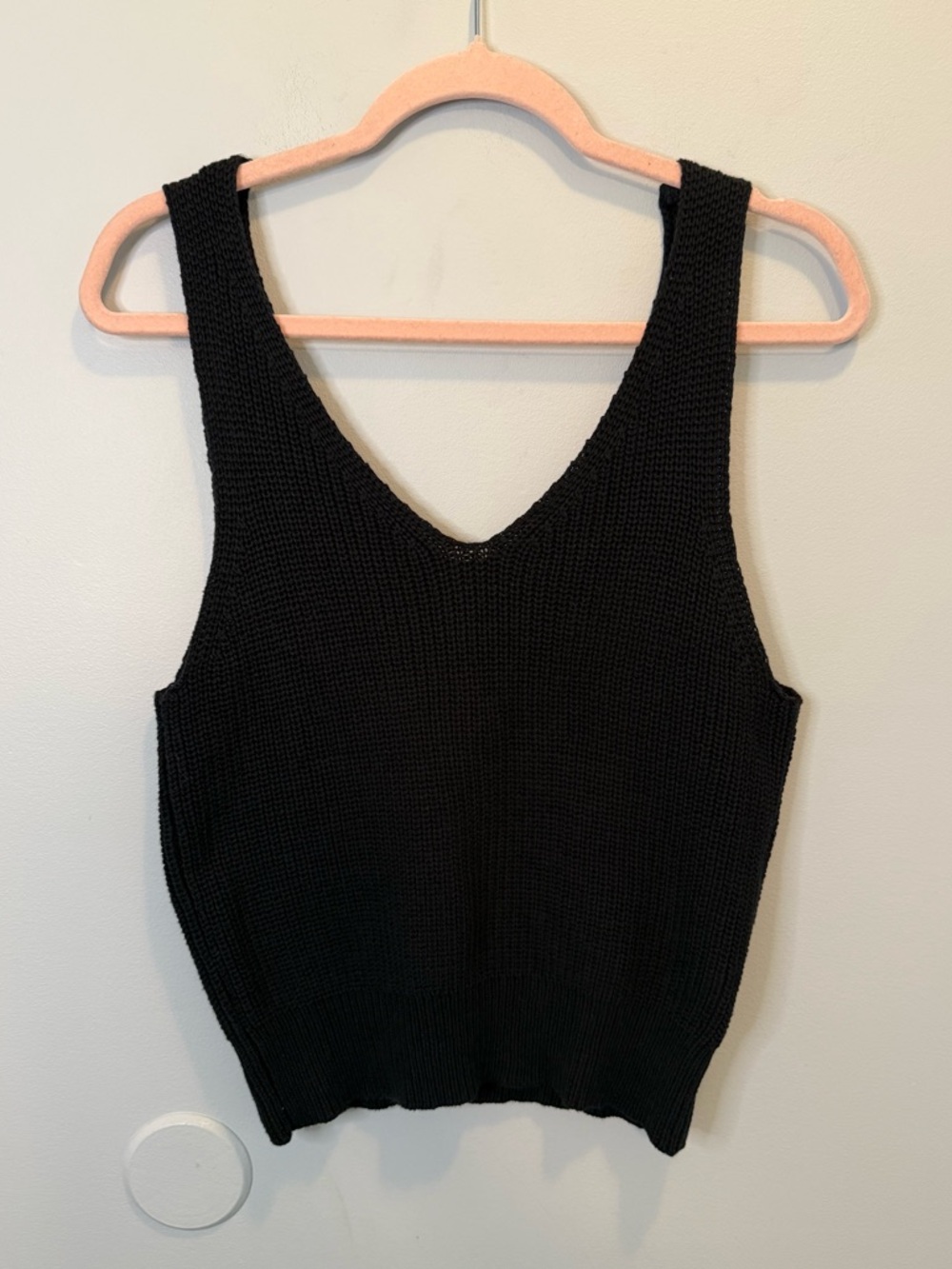 Pink Lily Black Knit V-Neck Tank Medium Boho Summer Festival